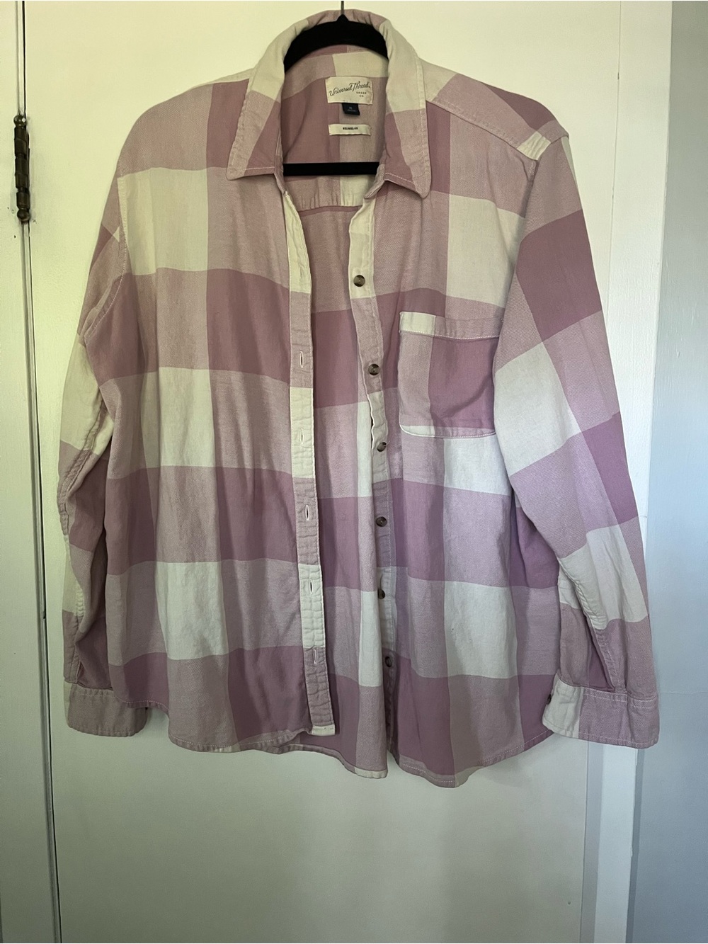 Universal Thread Lavender and Cream Plaid Button-Down Shirt